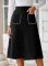 Women's suede inspired mid length skirt with autumn and winter elastic waist pocket, A-line long work skirt with slit 3 COLORS