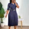 Women's 2024 new solid color V-neck fashionable temperament pleated African cross-border dress  BIG SIZE
