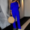 Fashion style solid color diagonal neck wide leg African plus size cross-border jumpsuit