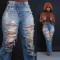 women's clothing Amazon straight leg personalized waist elastic cut fringe jeans