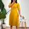 Women's 2024 new solid color V-neck fashionable temperament pleated African cross-border dress  BIG SIZE