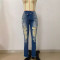 women's clothing Amazon straight leg personalized waist elastic cut fringe jeans