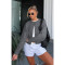 Comfortable casual solid color woolen cardigan contrasting short top sweater  6 COLORS