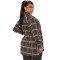 Casual plaid pocket button edging top long shirt