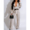 Women's linen shirt long sleeved set two-piece set with spring and autumn patchwork stripes
