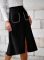 Women's suede inspired mid length skirt with autumn and winter elastic waist pocket, A-line long work skirt with slit 3 COLORS