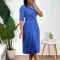 Women's 2024 new solid color V-neck fashionable temperament pleated African cross-border dress  BIG SIZE