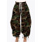 Fashionable camouflage print with drawstring, large pocket lantern, loose toe tie, harem pants, long pants