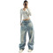 Women's autumn fashion trend hanging dyed wide leg pants, women's high waisted straight leg jeans