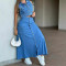 Women's high waisted midi skirt with single row button slits and large pockets denim skirt