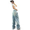Women's autumn fashion trend hanging dyed wide leg pants, women's high waisted straight leg jeans