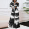 Women's printed strap long sleeved top, high waist wide leg pants casual set