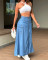 Women's high waisted midi skirt with single row button slits and large pockets denim skirt