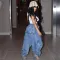 Street casual pleated lace up elastic waist harem pants