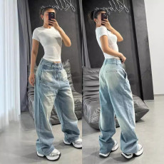 Women's autumn fashion trend hanging dyed wide leg pants, women's high waisted straight leg jeans