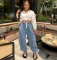 Street casual pleated lace up elastic waist harem pants