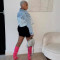 Fashionable and casual color blocked single breasted long sleeved denim jacket