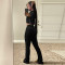 Women's new autumn and winter fashion letter embroidery lapel top wide leg pants two-piece set