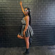 Women's Summer Fashion Street Thousand Bird Grid Hanging Neck A-line Skirt