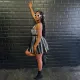Women's Summer Fashion Street Thousand Bird Grid Hanging Neck A-line Skirt
