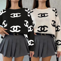 Winter new sweater round neck long sleeved versatile short top in 2 colors in stock
