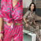 Minimalist ice silk pajamas two-piece set, long pants, short sleeves, home wear (including headband)