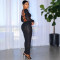 Women's fashion hollowed out mesh long sleeved top+sexy hip hugging skirt