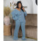 Autumn and winter new solid color V-neck breasted cardigan, wide leg pants sweater set