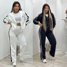 New Fashion Leisure Sports Set Embossed Hooded Zipper Embroidered Two Piece Set