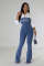 Women's fashion casual sexy strapless backless adjustable drawstring denim jumpsuit