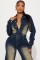 Slim fit elastic bell mouth wash long sleeved denim jumpsuit