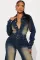 Slim fit elastic bell mouth wash long sleeved denim jumpsuit