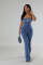 Women's fashion casual sexy strapless backless adjustable drawstring denim jumpsuit