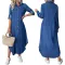 Shirt collar button denim long sleeved dress