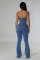 Women's fashion casual sexy strapless backless adjustable drawstring denim jumpsuit