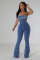 Women's fashion casual sexy strapless backless adjustable drawstring denim jumpsuit