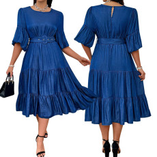 Women's Bubble Sleeve Round Neck New Fashionable Cowboy Dress Source