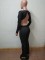 Beauty studded pearl bubble bead long sleeved backless wide leg pants jumpsuit