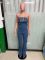 Women's fashion casual sexy strapless backless adjustable drawstring denim jumpsuit