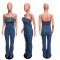 Women's fashion casual sexy strapless backless adjustable drawstring denim jumpsuit