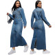 New women's clothing long sleeved lapel button slit long dress