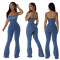 Women's fashion casual sexy strapless backless adjustable drawstring denim jumpsuit