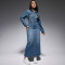 New women's clothing long sleeved lapel button slit long dress