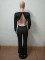 Beauty studded pearl bubble bead long sleeved backless wide leg pants jumpsuit