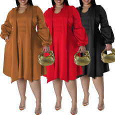 Large size women's scarf long sleeved bubble sleeve mid length dress source factory