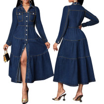 Simple and elegant cardigan long sleeved denim dress