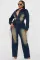 Slim fit elastic bell mouth wash long sleeved denim jumpsuit