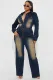 Slim fit elastic bell mouth wash long sleeved denim jumpsuit