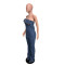 Women's fashion casual sexy strapless backless adjustable drawstring denim jumpsuit