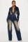 Slim fit elastic bell mouth wash long sleeved denim jumpsuit